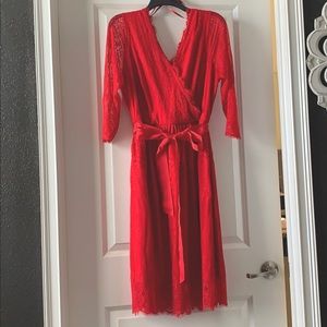 Lane Bryant Red Lace Faux Wrap Belted Dress
